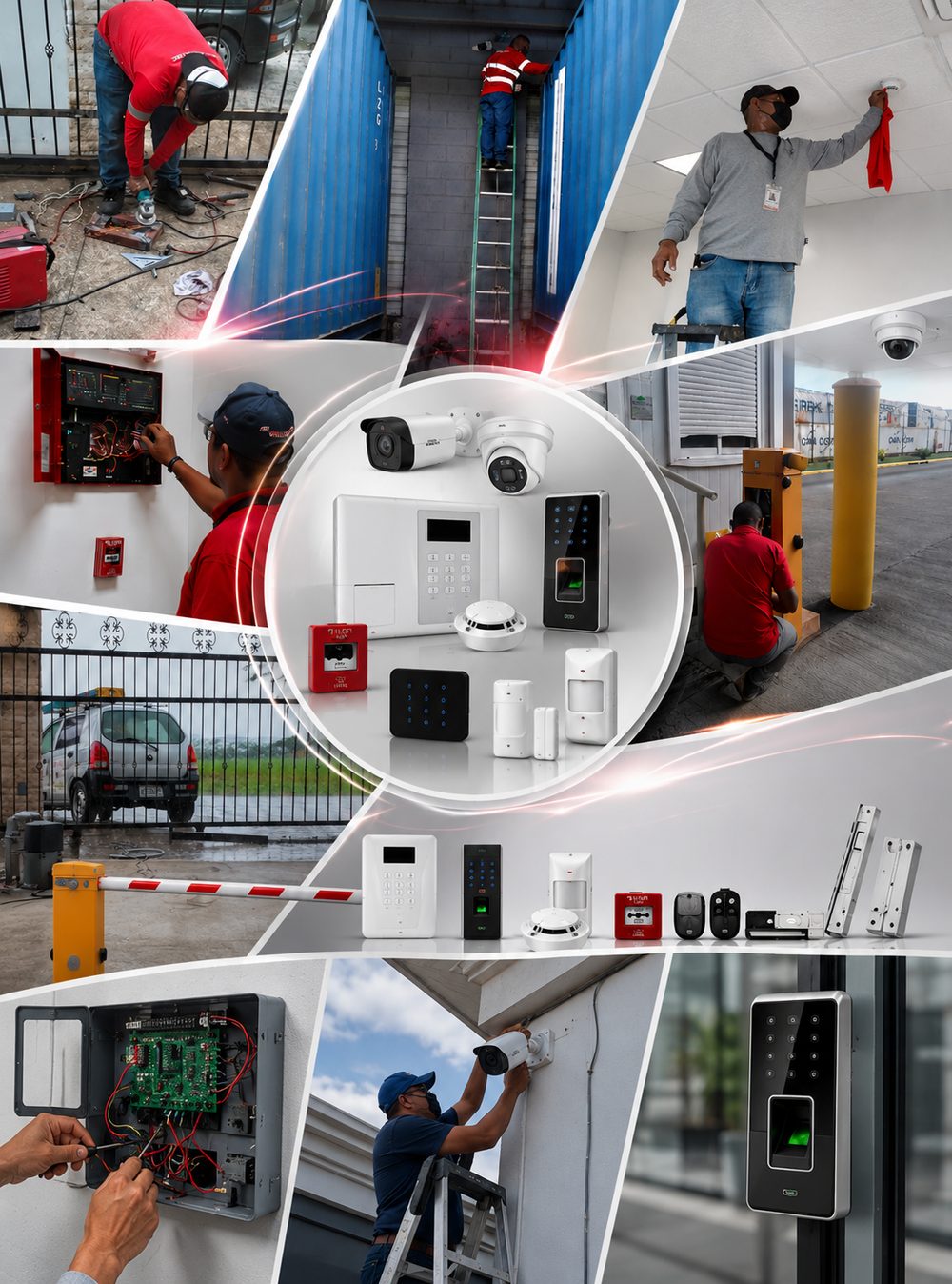 Técnicos de ALARMATEC instalando sistemas de seguridad en Panamá